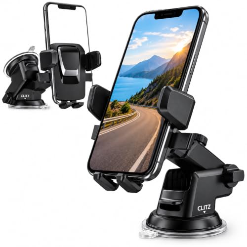 Image of VANMASS CLITZ Car Phone Holder for Dashboard, 360 Rotatable Mobile Holder with Strong Suction Cup, Adjustable Arm, One Touch Lock, Universal Smartphone Mount for Car