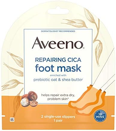 Aveeno Repairing CICA Foot Mask with Prebiotic Oat and Shea Butter, Moisturizing Foot Mask for Extra Dry Skin, 1 Pair of Single-Use Slippers ( Pack of 5)