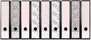 Set of 9 wide folder labels, floral mix, pink, self-adhesive (folder spine sticker sticker)