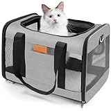 YUNIQUE Soft-Sided Cat & Dog Carrier for Pets Up to 15 Lbs, Airline Approved Collapsible Travel Puppy Carrier with Lightweight Fabric Design (Grey)