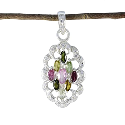 Pendentif en argent sterling 925 tourmaline ovale avec sertissage à griffes