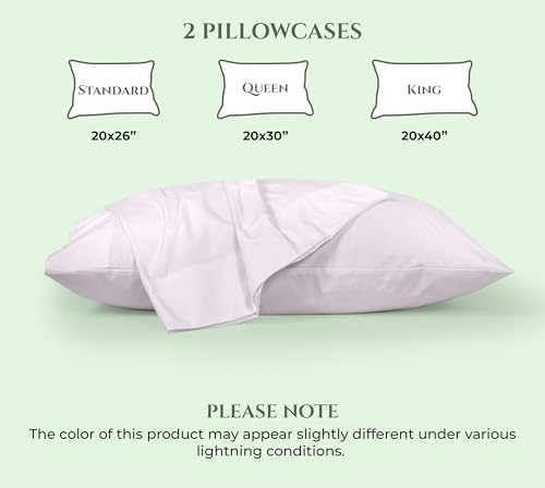 Image of Royale Linens 100% Cotton Pillow Cases Standard Size Set of 2 - Percale Pillowcase - Lavender Pillow cases Soft Cooling & Breathable Hotel Cotton Pillowcases, Fits Standard Pillows (20 inchx26 inch, Lavender)