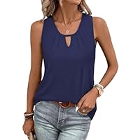 Tanmolo Damen Tank Top Ärmellos Tanktops Sommer T Shirt Basic Oberteile Blusentop Lässige Top Plissierte Bluse Navy Blau, M