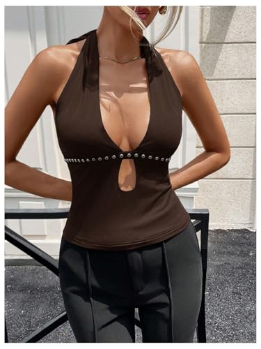 Image of Verdusa Women's Rave Halter Top Going Out Festival Crop Top Concert Outfits | Going Out Outfits for Women, Y2K Halter Top, Sexy, Rave Outfits, Festival Outfits for Women
