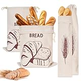 Rylae 4 Piezas Bolsas de Pan Lino con Cordón, Bolsa Pan Tela para Colgar, Bolsa de Almacenamiento Reutilizables para Tostadas, Baguettes, Frutas, Verduras, 15 x 65cm y 30 x 40cm