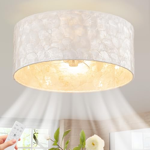 Boho Coastal Ceiling Fan with Light and Remote Shell Shade 6-Speed
