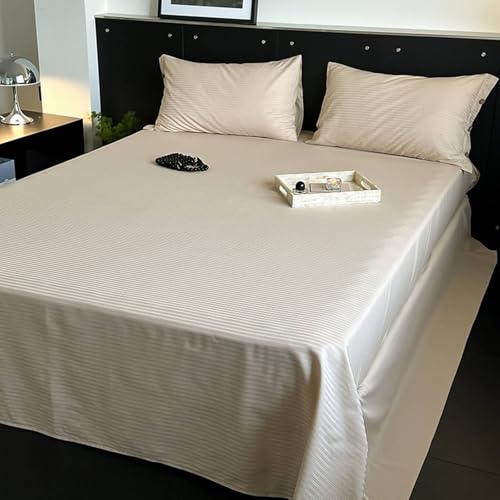 Betttuch, Spannbetttuch Baumwolle Aprikose Nadelstreifen Bettlaken Betttuch Weich Elegant 200X230cm 1 Stück
