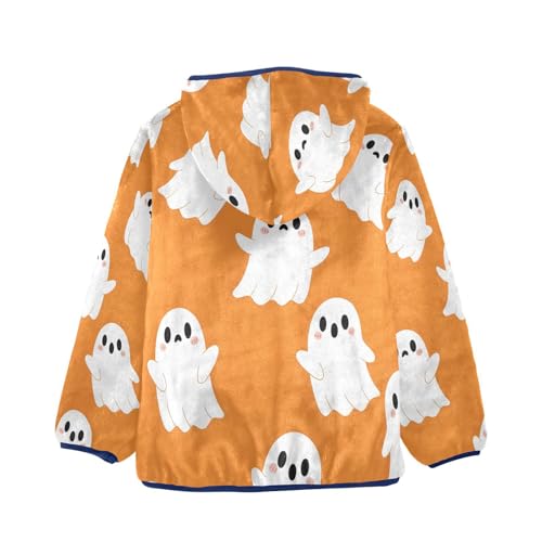 Cute Ghosts on Orange Background Toddler Fleece Jacket Girl Boys Hooded Fleece Jacket Coat Warm Outwear Zip-up 3-10T2