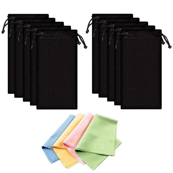Eyeglasses & Sunglasses Soft Case Pouch with 10 Lens Cleaning Cloth | Black Spectacle Storage Bag | Lightweight Protective Eyewear Cover (Pack of 10)-image-21