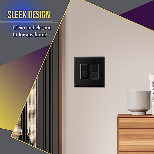 Image of ENERLITES 2-Gang Black Oversize Decorator Switch Outlet Wall Plate Cover | 1 Pack, Size 5.5 inch x 5.5 inch, Fits light switch /outlet /receptacle, Gloss Finish, Unbreakable Polycarbonate, UL Listed