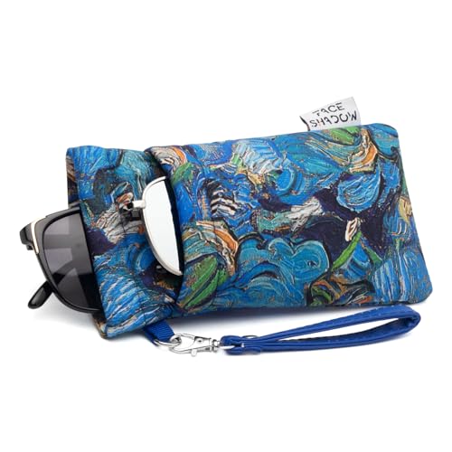 Face Shadow Double Glasses Case Soft Eyeglass Case For Women Men Squeeze Top Sunglasses Case With Cleaning Cloth - Oil Painting