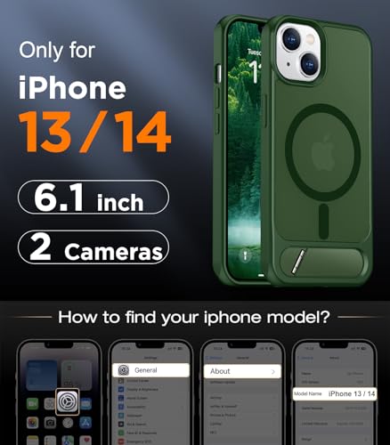 Image of Magnetic Compatible with iPhone 14 Case /iPhone 13 Case,[Built-in Invisible Kickstand][Compatible with MagSafe][Military Grade Shockproof] Slim Translucent Matte Phone Case for iPhone 14 /13 6.1 inch