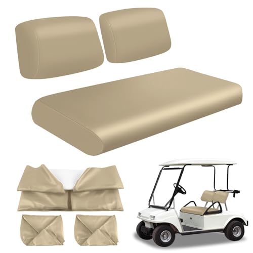 Image of Golf Cart Front Seat Covers Beige Micro Fiber Leather Seat Covers Replacement for Club Car DS 1982-2000, Staple On
