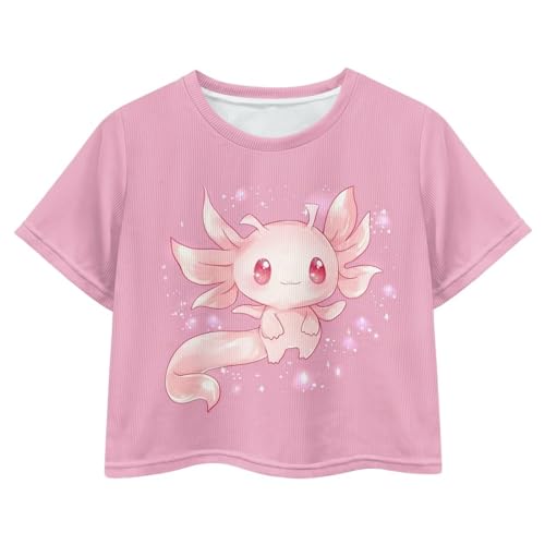 Image of Girls Summer Crop Top Outfits Short Sleeve T Shirts Kids Cute Clothes Tees Blouse