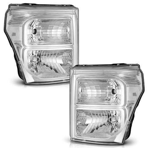 WEELMOTO Halogen Headlights Assembly for 2011-2016 Ford F250 F350 F450 F550 Super Duty Headlights Compatible 11 12 13 14 15 16 F250 Headlamp Driver and Passenger Side Chrome Housing