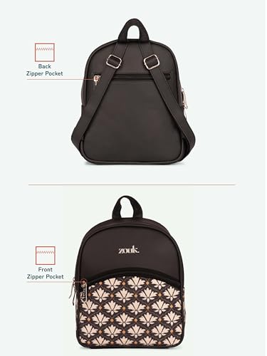 Image of ZOUK Dalila Mini Daypack | Stylish Small Backpack for Women | Compact | Bag for Girls | Daily College Use | Travel Day Pack | Vegan Leather | Handcrafted | Water-Resistant