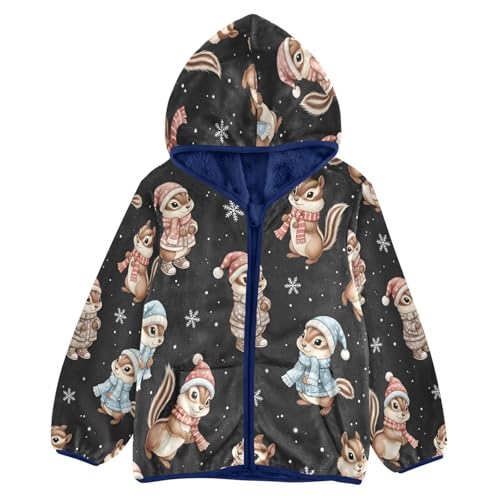 Cute Squirrels in Winter Clothes Toddler Fleece Jacket Girl Boys Hooded Fleece Jacket Coat Warm Outwear Zip-up 3-10T - Main Image