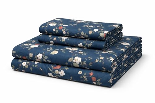 Image of Blue Strip 300 TC Cotton Feel Glace Cotton Elastic Fitted Printed Queen Size Double Bed Bedsheet with 2 Pillow Covers Fits Upto 8 inches,Size- 60x78x8 Inches