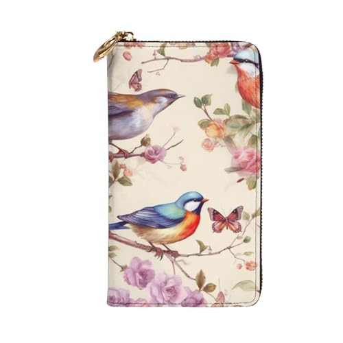Birds on Branches and Butterflies Wallet for Men Women Long Purse Leather Clutch Large Business Handbag Travel Phone Holder Credit Card Holder Money Case with Zipper Leather Wallets Gift2