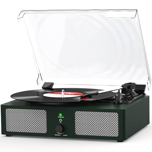 Udreamer Schallplattenspieler, Plattenspieler mit integrierten Lautsprechern und Bluetooth Riemenantrieb, Vintage-Phonograph mit 3 Geschwindigkeiten für Musikgenuss und Heimdekoration Grün