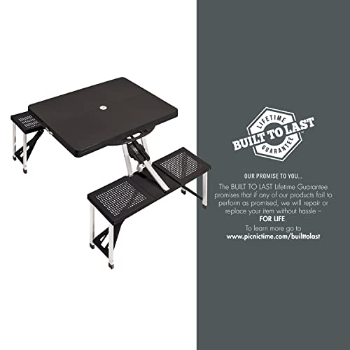 Image of Picnic TIME Portable Folding Picnic Table with Seats for 4, Collapsible Aluminum Table with Benches & Umbrella Hole, Lightweight Foldable Table for Camping, Travel, Backyard, Tailgating | with Umbrella Hole