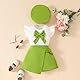 LUVCES Kleinkind Baby Mädchen Outfits Rüschenärmel Gestrickt Bowknot Shirt + Elegant Mini Rock+ Baskenmütze 3 Stück Sommer Herbst Kleidung Sets Ärmellos grün 6-9 Monate