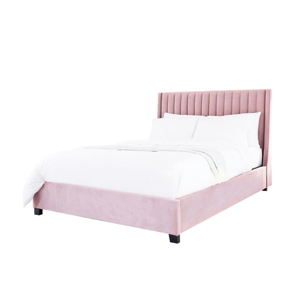 Karnak Arabell Wingback Tufted Upholstered Bed Frame Bedroom Furniture Strong And Sturdy Comfortable Bed With Free Installation Size (150x200cm, Light Pink)