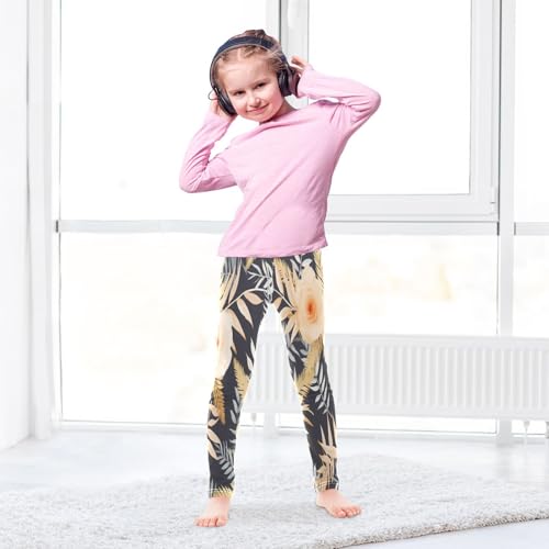 Toddler Girls Leggings Printed Yoga Pants Leggings Brown Leaves White Flower for Kids4