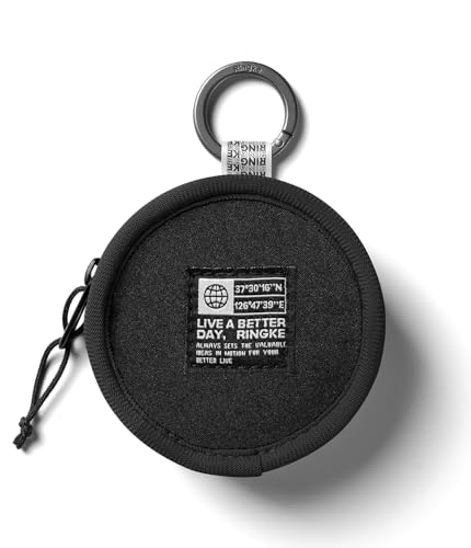 Ringke Mini Pouch Tambourine Bag Compatible con Funda Airpods Pro 2 / Pro / 4/3 / 2/1, Carcasa Samsung Galaxy Buds, Bolsa Duradera Portátil Ligera con Mosquetó - Black