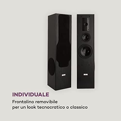 Auna Line E 1005 - Altoparlante a Torre, Altoparlante Hi-Fi a 3 Vie, 700 W, 2 x 180 W RMS, Subwoofer, Midrange, Tweeter, Cassa Bass Reflex, Cover Frontale Rimovibile, Effetto Legno, Nero