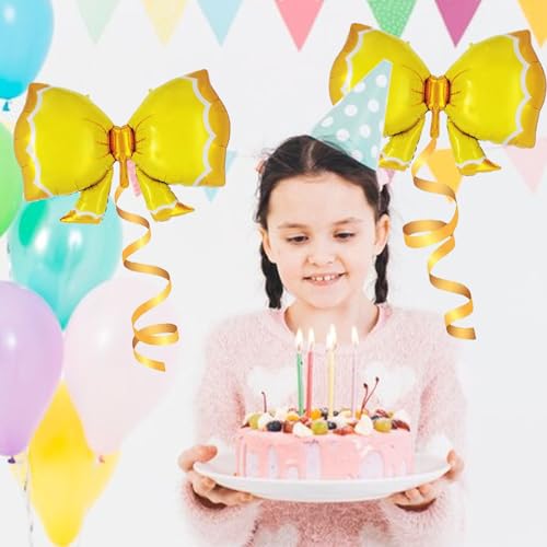 Image of 36 Inches Bow Foil Balloon Huge Bowtie Pink Balloon for Baby Shower, Wedding, Kids Theme Party Decoration (Yellow)