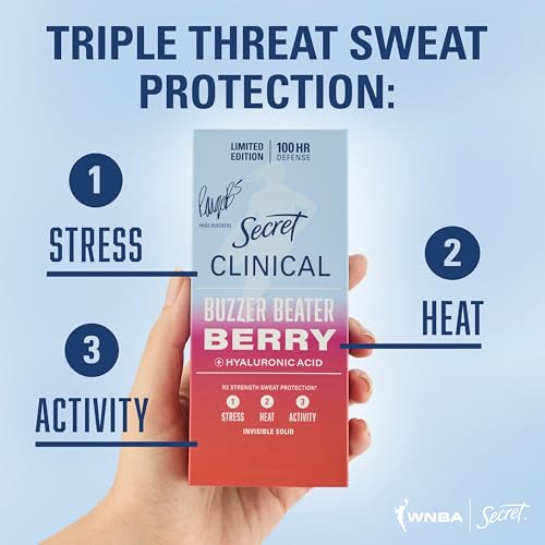Image of Secret Clinical Strength 100HR Defense, Invisible Solid Antiperspirant Deodorant for Women, Paige Bueckers Edition, Triple Threat Sweat Protection, Hyaluronic Acid, Buzzer Beater Berry Scent, 2.6 oz