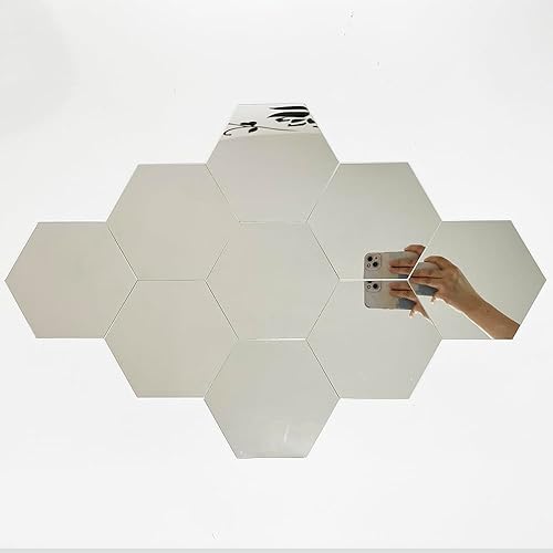 24 calcomanías de pared acrílicas con espejo hexagonal plateado con adhesivo artístico, papel satinado, dormitorio de bebé, niños, hogar, decoración