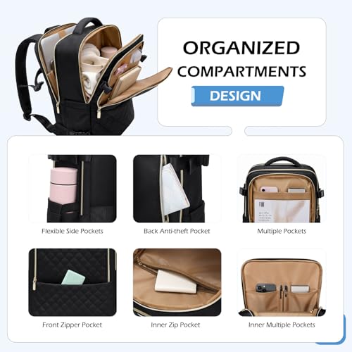 Travel Backpack for Women Men - Large Carry On Luggage Laptop Backpack Lightweight Daypack Waterproof Causal Bookbag Computer Backpack for College,Travel,Work,Fits 15.6Inch, 36L, Black2