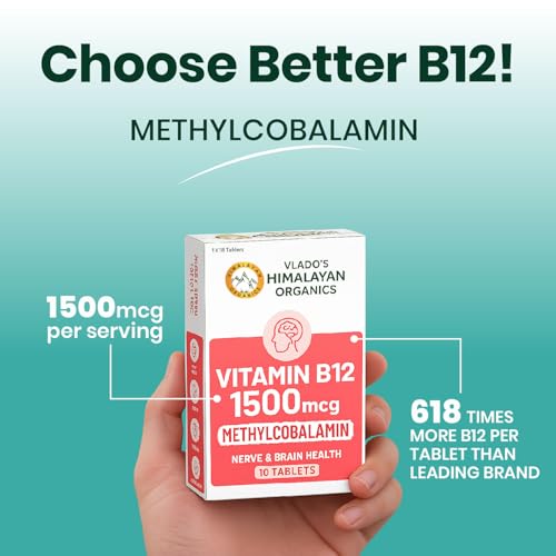 Image of Vlado's Himalayan Organics Methylcobalamin Vitamin B12 1500mcg Supplement for Men & Women -10 Tablets (1 Bliser Pack)