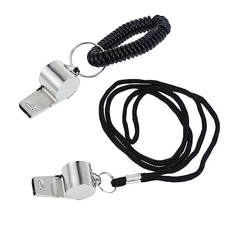 Juego de 2 silbatos de acero inoxidable con cordón negro miniatura 1