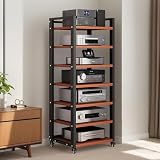 OVZXSD 7-tier Av Media Stand, Audio Rack With Adjustable Shelves, Stereo Racks And Stands With Wheels, Stereo Rack For Home, Office, Theater(A)