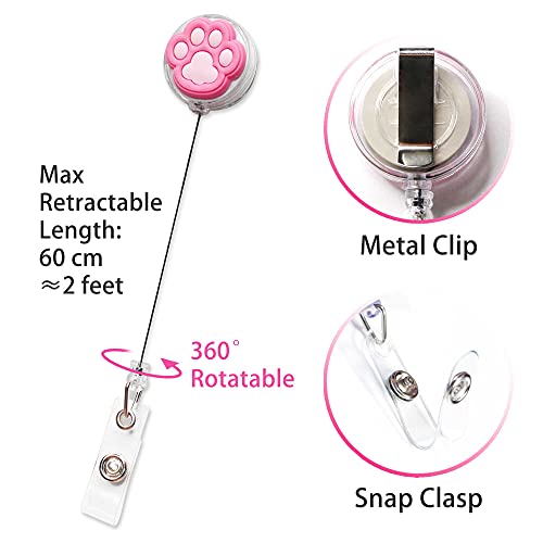 5Pcs Cat Paw Cute Retractable Id Badge Reel, Rubber Plastic Holder Badge Reels Clip For Nurse And Studen #TOP1