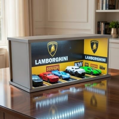 Image of Art Monk Premium LED Luxury Car Diorama Display Case ? Lamborghini Style Garage Background | Wooden Frame Diecast Car Display Box | Dustproof Collector Showcase
