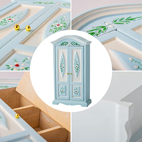 1:12 Scale Miniature Wardrobe Vintage Wooden Double Door Closet Mini Clothes Storage Cabinet Armoire Mini House Bedroom Furniture #TOP5