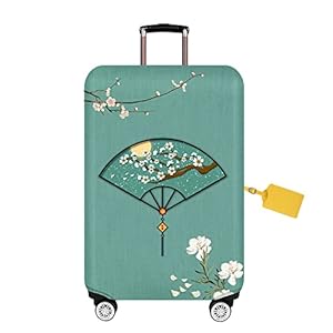 FANSU Bagage Cover Koffer Trolley Case Cover Traditionele Chinoiserie Print Elastische Dikker Slijtvaste anti-kras Wielbagage Zakelijke Reizen Cabin Case Cover, Opvouwbare ventilator, S:18-21″