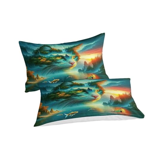 Housse de couette chat 3 pièces 200x200cm parure lit double enfant - 3