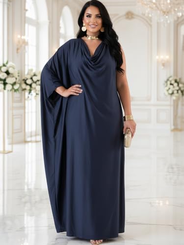 Image of KOH KOH Womens Long Cowl Neck Flowy Grecian Goddess Cape Sleeve Maxi Dress
