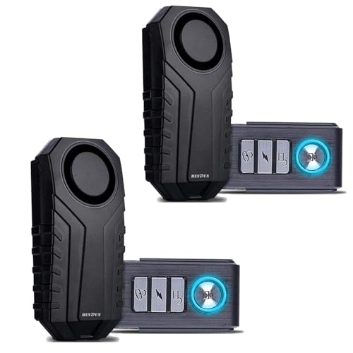 HENDUN Verbesserter Fahrrad Alarmanlage, Ebike Fahrradschloss Alarms, mit Fernbedienung, Wasserdicht, 110 Dezibel Super Laut, für Gepäck, Roller, E Scooter,Motorräder, Türen und Fenster (2er-Pack)