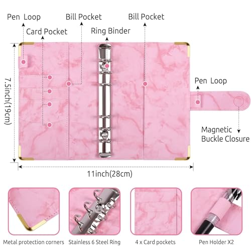 Image of SKYDUE Budget Binder, Money Saving Binder with Zipper Envelopes, Cash Envelopes and Expense Budget Sheets for Budgeting (Mabblepink)