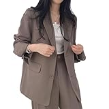 [Quntum A.E] パンツスーツ レディース セットアップ スーツ 大きいサイズ テーラードジャケット ストレートパンツ カジュアル スーツ ママ おしゃれ ゆったり 卒業式(L キャメル)