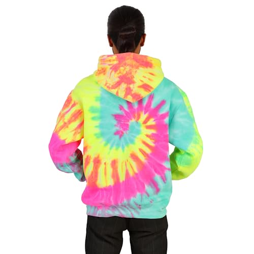 Men's Tie-Dye Hooded Sweatshirt - Pullover Style Hoodie, Aqua Neon Rainbow3