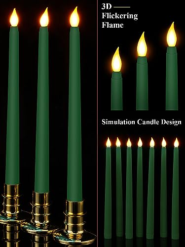 Image of Funtery 48 Pcs Flameless LED Taper Candles Battery Operated Candles Bulk Realistic LED Candlesticks Flickering for Wedding Church Party Home Decor(Green,11 Inch,Classic Style)