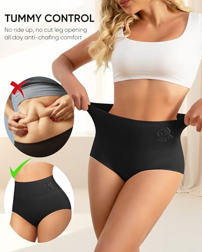 MEIYATING Women's Cotton Underwear High Waisted Tummy Control Panties Postpartum Stretch Full Coverage Ladies 4 Packs3