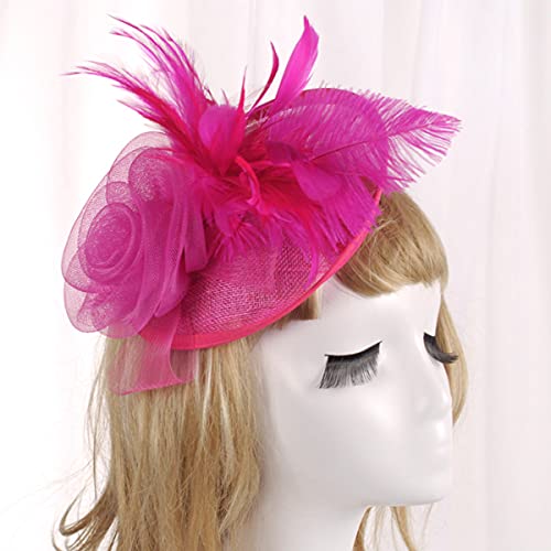 Seven Wolves Women Flower Feathers Fascinator Hats Pillbox Hat Wedding Bride Headband Elegant Banquet Hair Clip Tea Party Headwear, 2-Rose Red #TOP3
